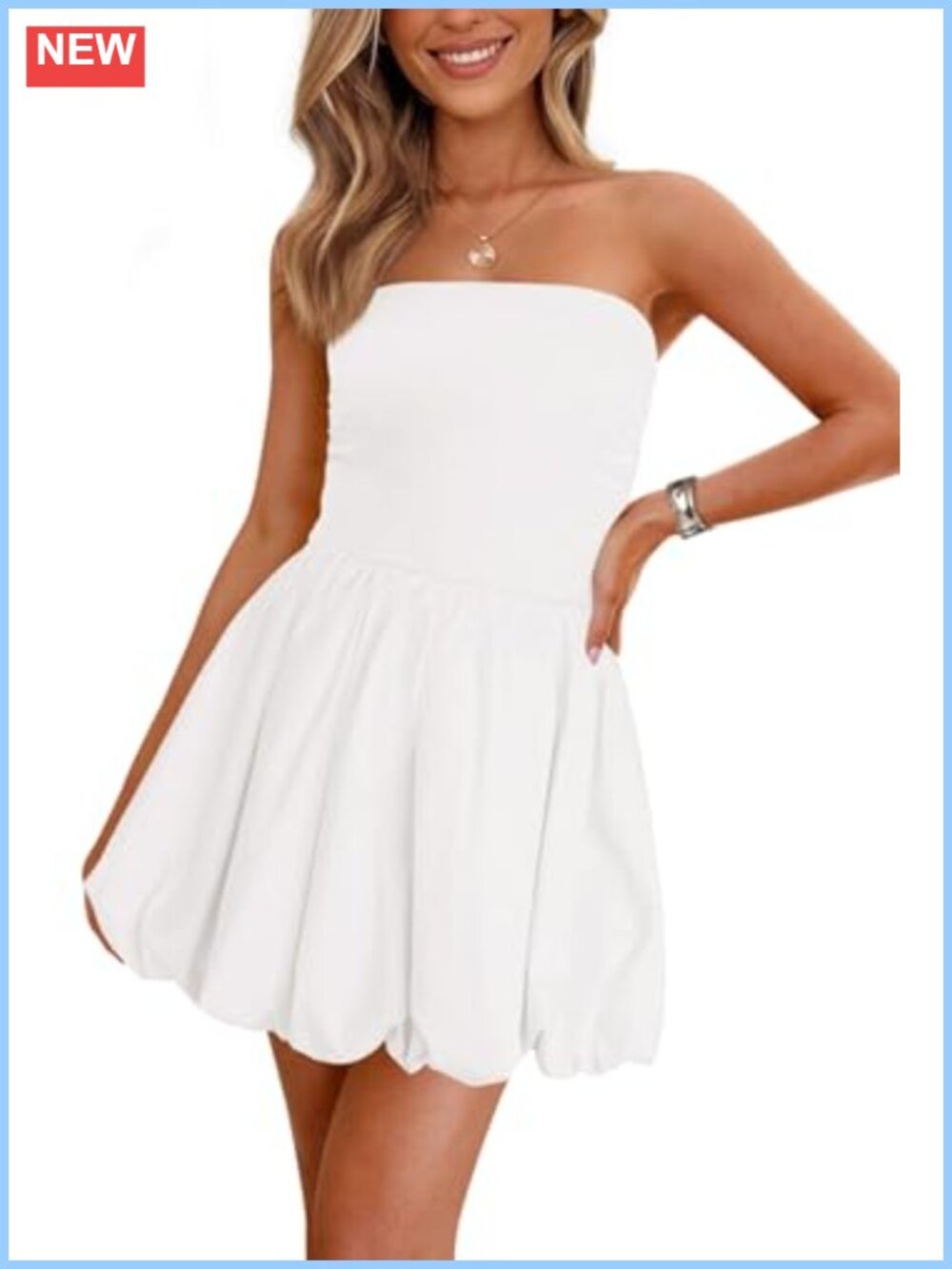 PRETTYGARDEN Women's Strapless Smocked Bubble Mini Tube Dress